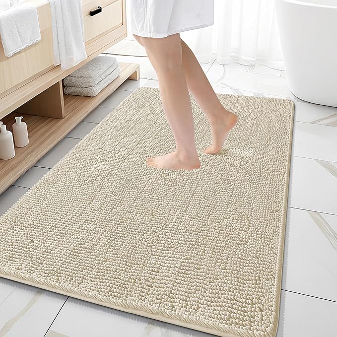OLANLY Large Bathroom Rugs 59x35, Extra Soft Absorbent Chenille Bath Rugs