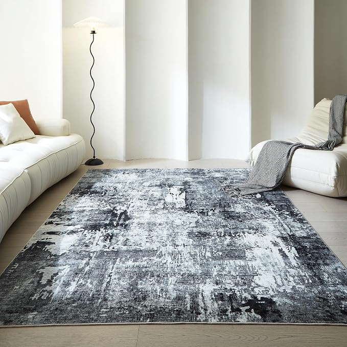 Rugcomf Area Rug 5x7 Washable Rug Boho Soft Abstract Pattern Non-Slip Faux Wool