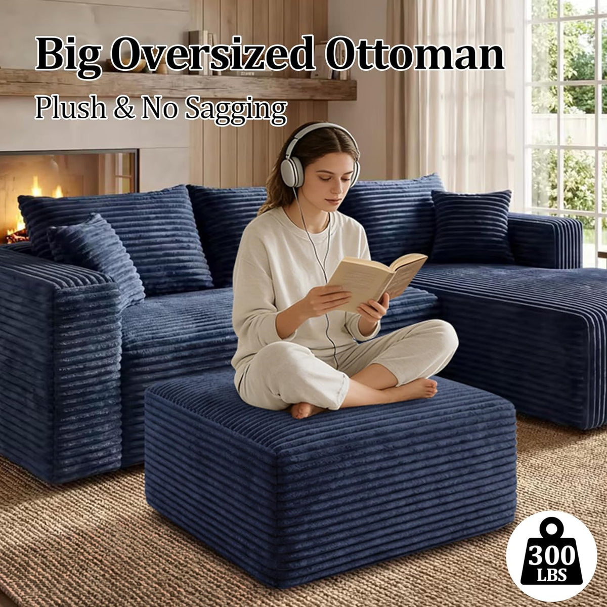 Boneless Ottoman, Modern Corduroy Cloud Foot Rest Foam Support, Oversized Modular Sectional Sofa Stool for Living Room, Bedroom & Small Spaces, No Assembly Required