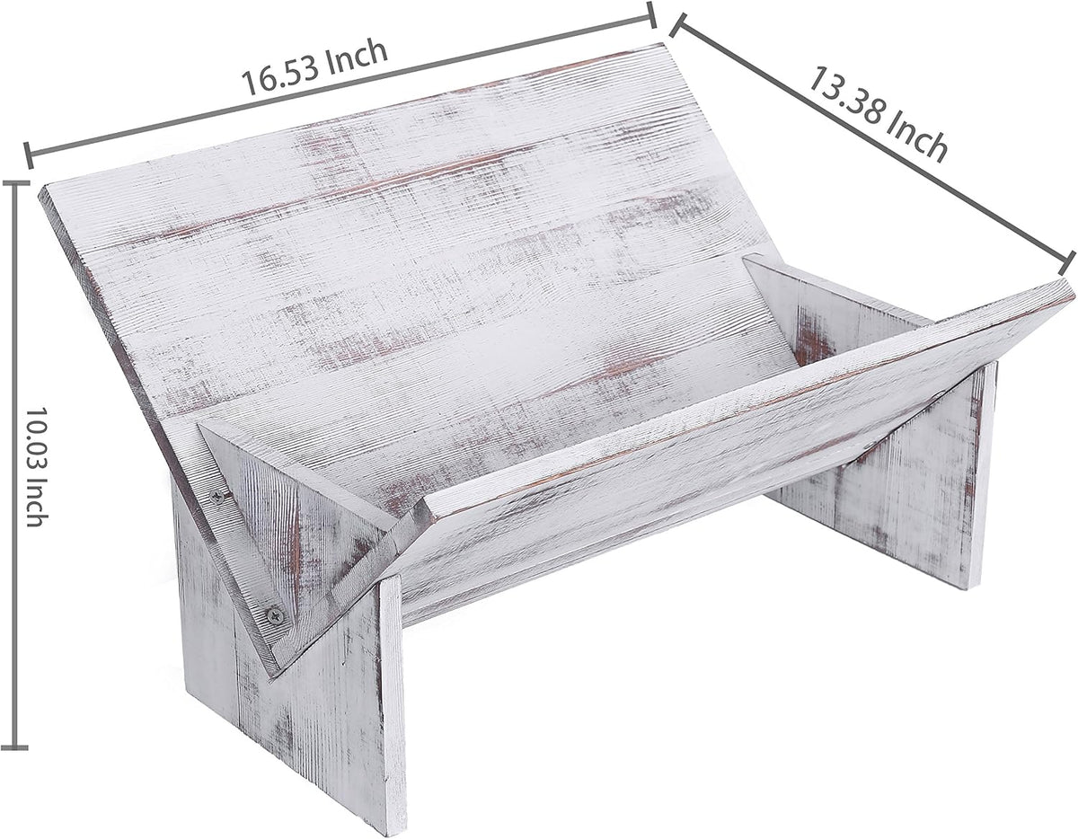 MyGift Shabby Whitewashed Solid Wood Desk Top Tilted Small Bookshelf, Decorative Wooden Tabletop Book Stand