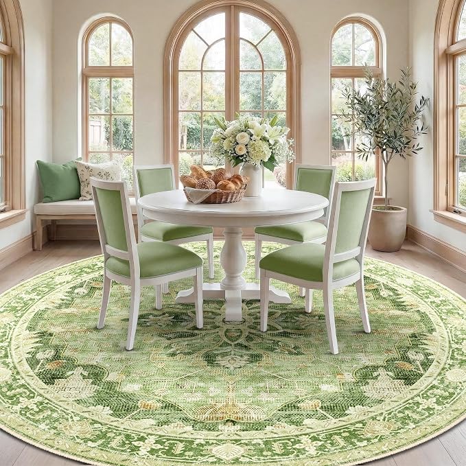 RELEANY Area Rugs Round 10ft Washable Non-Slip, Floral Vintage Distress