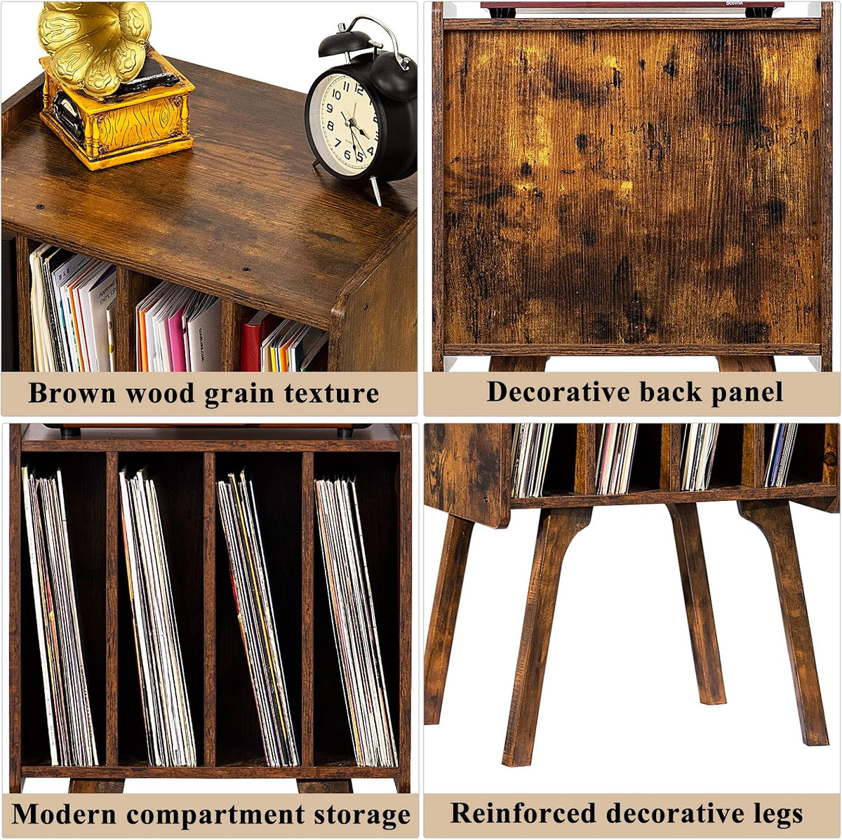 LELELINKY Rustic Brown LP Record Player Stand, Vinyl Record Storage Table