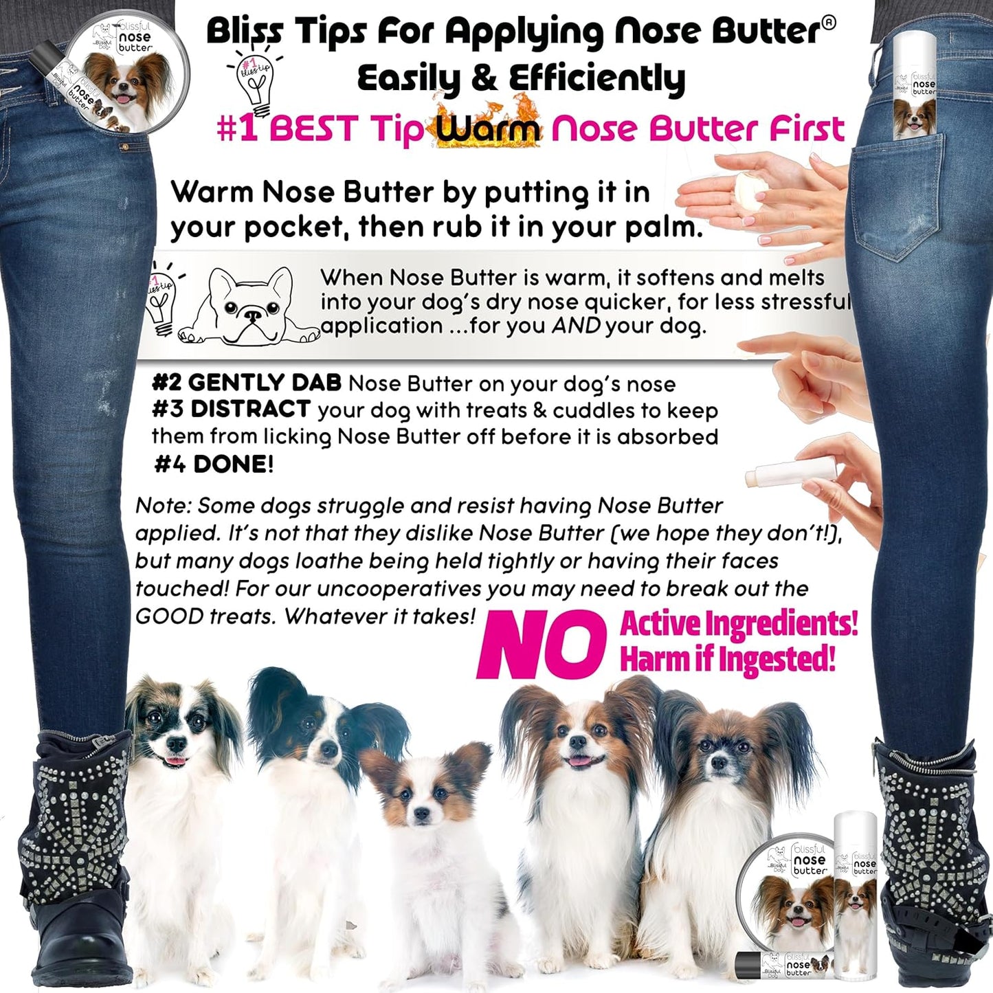 The Blissful Dog Papillon Unscented Nose Butter - Dog Nose Butter, 1 Ounce