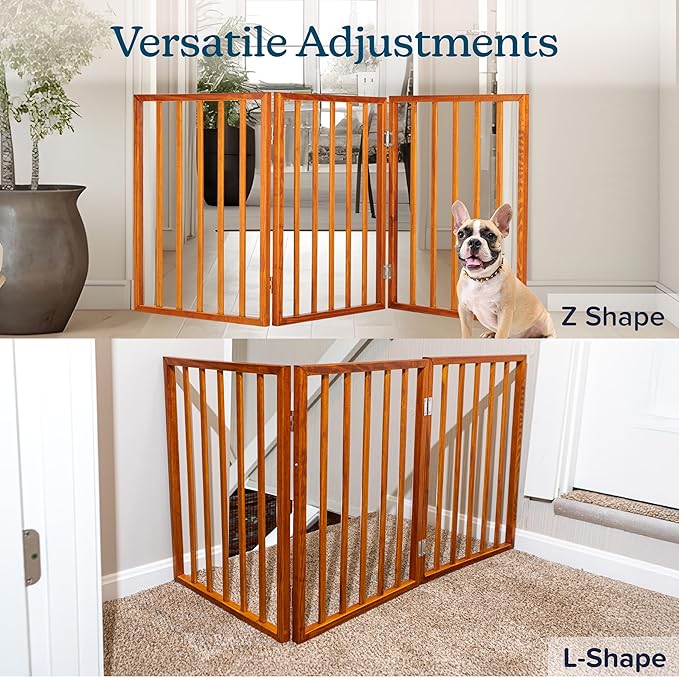 Pet Gate - 3-Panel Indoor Foldable Dog Fence for Stairs or Doorways - 54x24-Inch Retractable Wood Freestanding Dog Gates by PETMAKER (Mahogany)