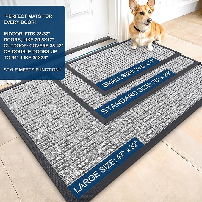 OLANLY Front Door Mat Outside Entrance 59x23, Heavy Duty Sturdy Natural Rubber