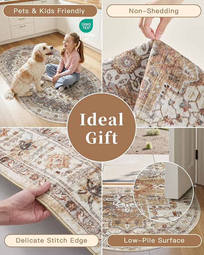 Madane Washable Half Circle Round Rug 2x3, Small Half Moon Rug Entryway