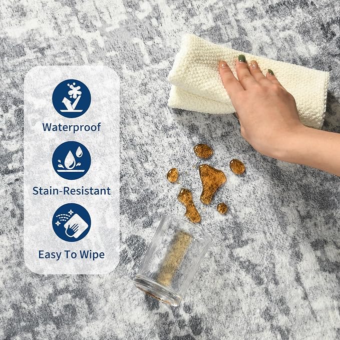 Living Room Rug 9x11 Gray Area Rugs Machine Washable Abstract Boho Large Rug