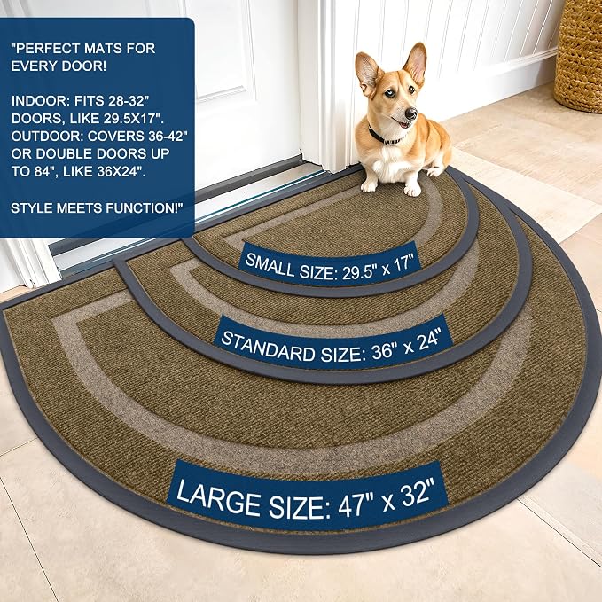 OLANLY Half Circle Door Mat Indoor Outdoor Entrance Welcome, Waterproof