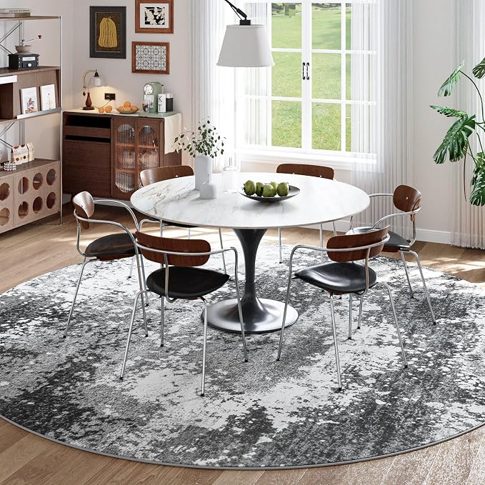 Washable 5 FT Round Rug Grey Circle Area Rugs