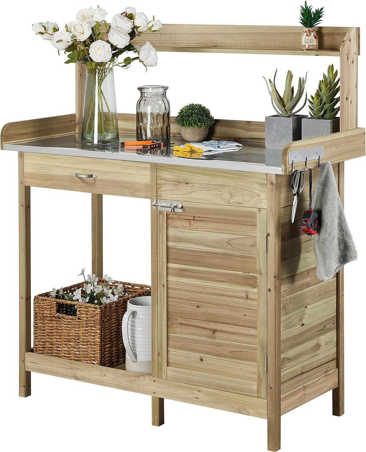 Yaheetech Potting Bench Outdoor Potting Table with Storage,Light Green