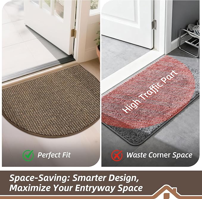BEQHAUSE Dirt Trapper Door Mat 32" x 48" Half Circle Non-Slip Washable Doormats