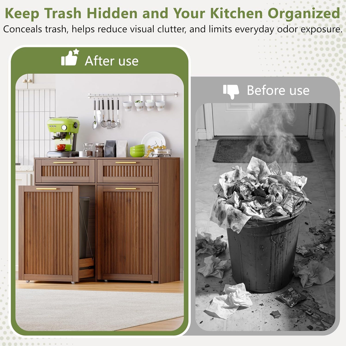 Double 13 Gallon Pull Out Trash Can Cabinet with Drawer, Garbage Cabinet