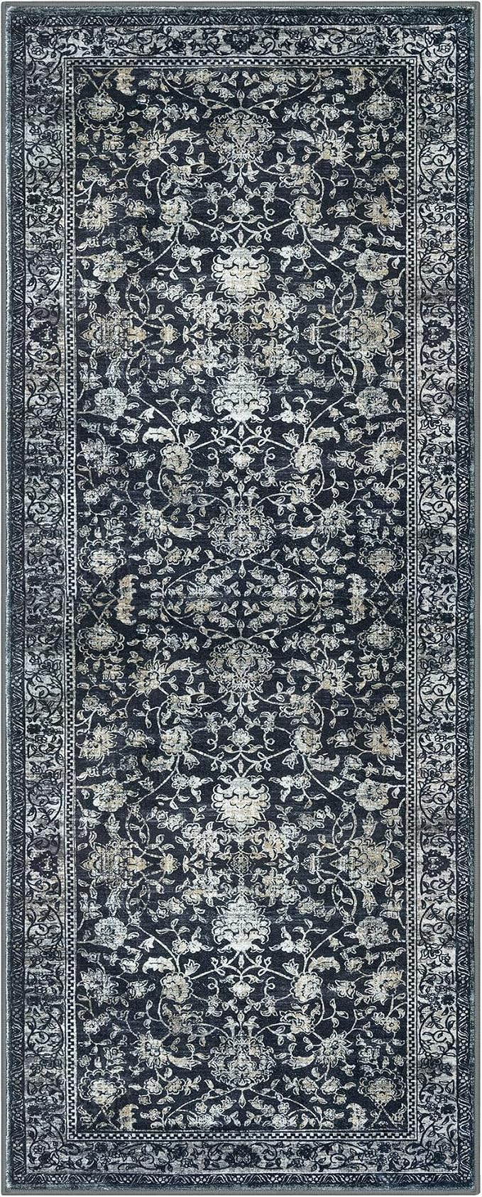 KILOCOCO Hallway Runner 2x5 Rug Runner Printed Vintage Floral Washable Kitchen