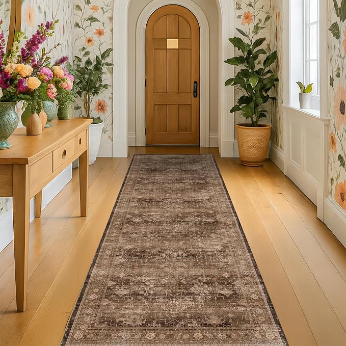 Brown Boho Washable 2x7 Runner Rugs