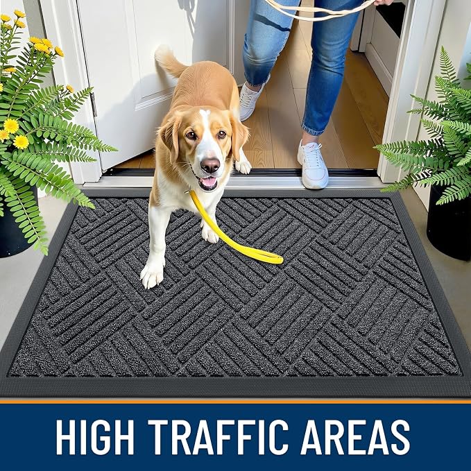 OLANLY Front Door Mat Outside Entrance 47x32, Heavy Duty Sturdy Natural Rubber