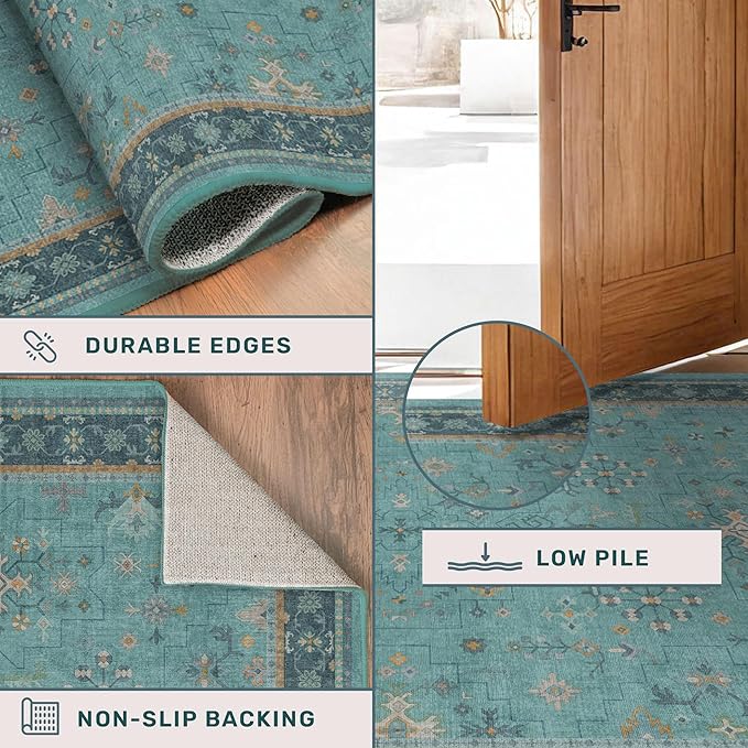 2x4 Washable Teal Throw Rugs for Entryway Indoor