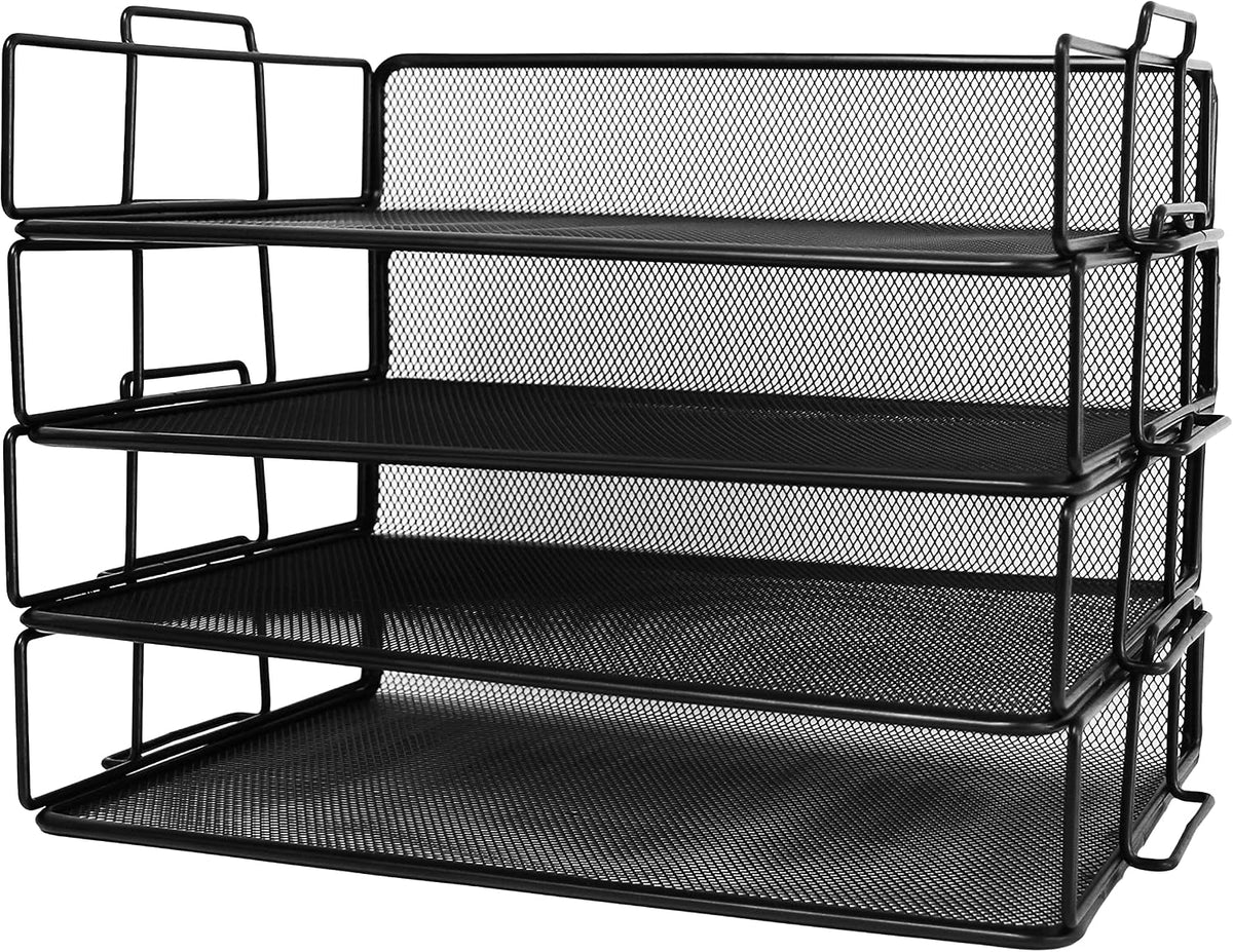 Exerz Letter Trays 4pcs Black Paper Sorters Stackable, 4 Tiers File Trays, Desk Organizer - Metal