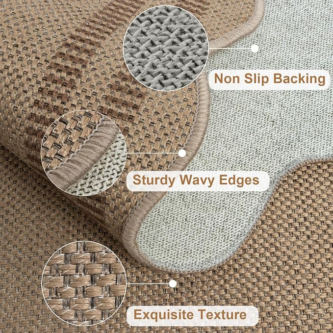 Scalloped Easy Jute 2.6x8 Kitchen Runner Rug, Washable Rugs