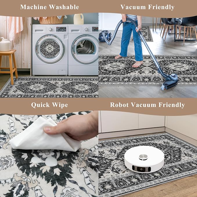 3-Piece Non-Slip Machine Washable Kitchen Rug Set