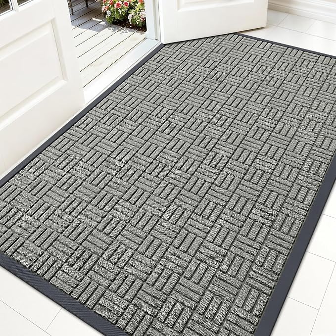 OLANLY Front Door Mat Outside Entrance 59x34, Heavy Duty Sturdy Natural Rubber