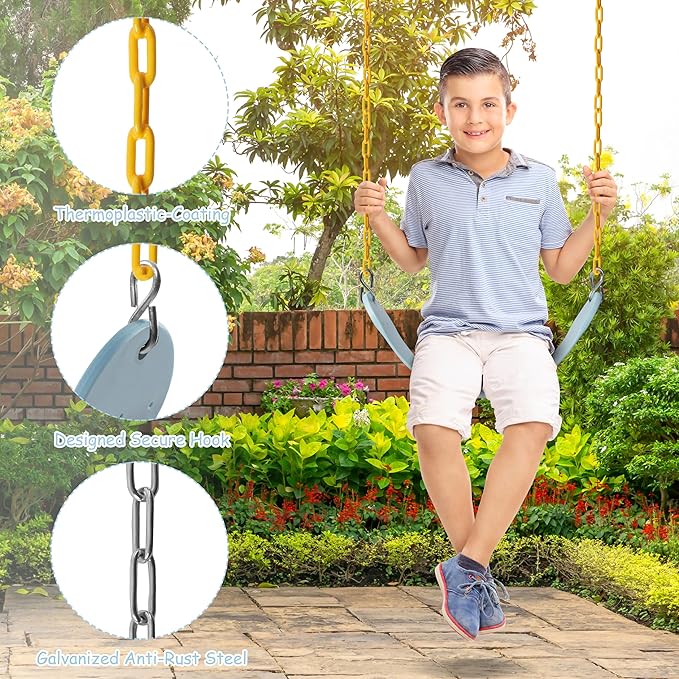Sunnyglade 8PCS Swings Seats Heavy Duty with 66" Chain, Playground Swing Set Accessories Replacement with Snap Hooks, Support 250lb (8, Pastel Blue)