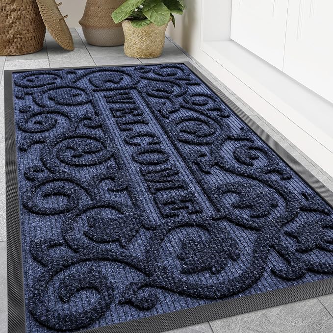 Smiry Welcome Door Mat Outside Entrance, Heavy Duty Trap Dirt and Moisture Easy