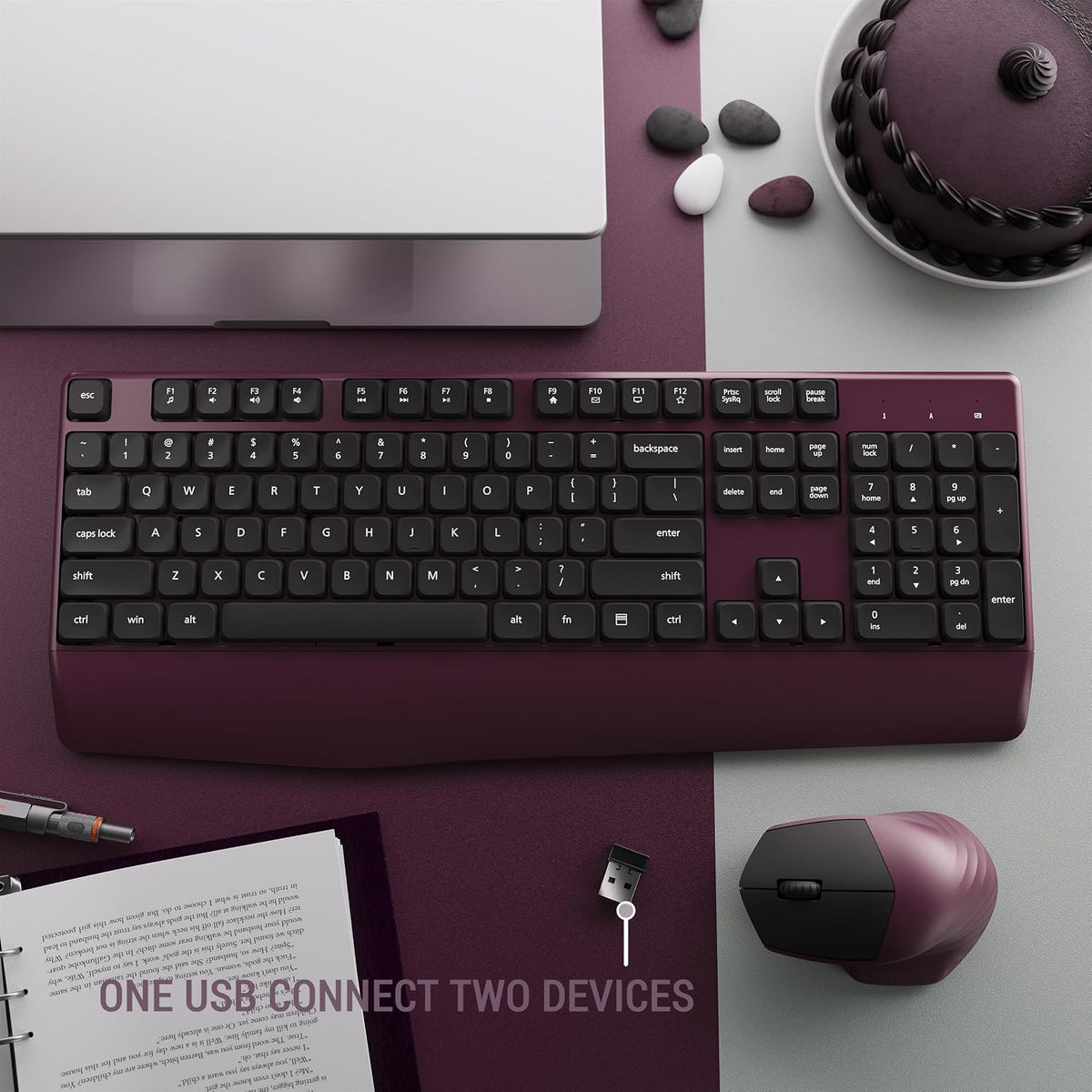 MPTOG Ergonomic Wireless Keyboard and Mouse Combo, Claret