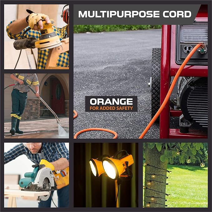 IRON FORGE CABLE 12 Gauge Extension Cord 25 Ft Lighted End - 12 AWG Heavy Duty Cord with 3 Prong, Industrial Grade Orange Outdoor Cable 12/3 SJTW for Major Appliances & HVAC, US Veteran Owned