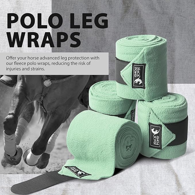 Horse Polo Leg Wraps, 10' Long Fleece Polo Wraps for Horses Set of 4, Horse Leg Bandages Stable Supplies Equestrian Boots Horse Leg Protection Light Mint