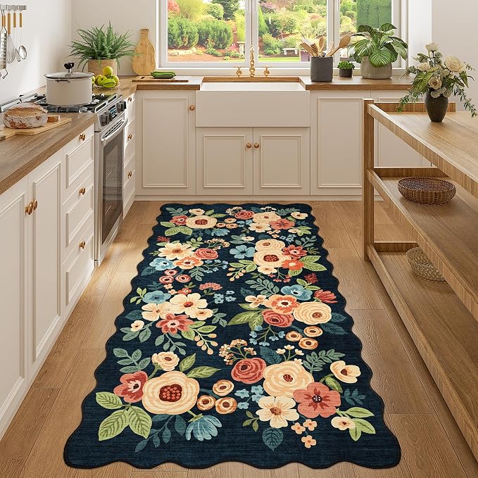 DUKINO 3x6 Washable Runner Rug, Soft Indoor Floral Non Slip Runner Rug