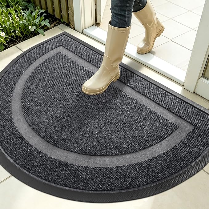 OLANLY Half Circle Door Mat Indoor Outdoor Entrance Welcome, Waterproof