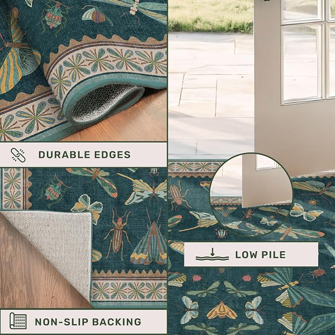 Hazo Haus 2x10 Hallway Runner Rug, Washable Foldable Green Boho Carpet