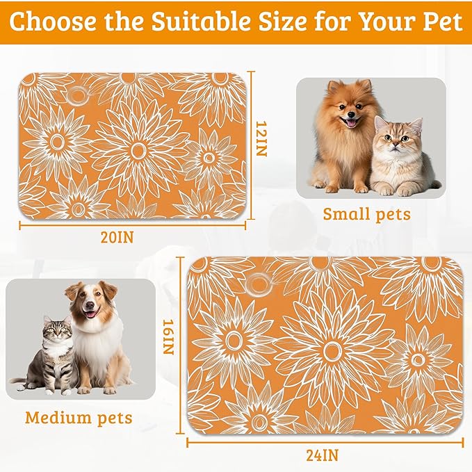 Retro Geometric Aesthetic Dog Food Mat,Orange Absorbent Pet Feeding Mat for Food and Water Bowl,Quick Dry Dog Placemat Non Slip Rubber Backing Waterproof Pet Supplies 12" x 20"