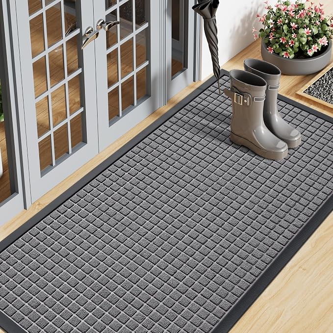 Smiry Front Door Mat Outside Entrance, Heavy Duty Natural Rubber Doormat