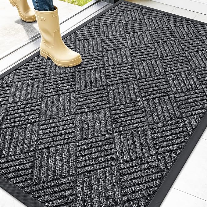 OLANLY Front Door Mat Outside Entrance 47x32, Heavy Duty Sturdy Natural Rubber