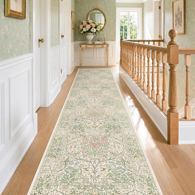 Beige Green 2'6" x 10' Runners for Wide Hallways Non Slip, Extra Long 10ft