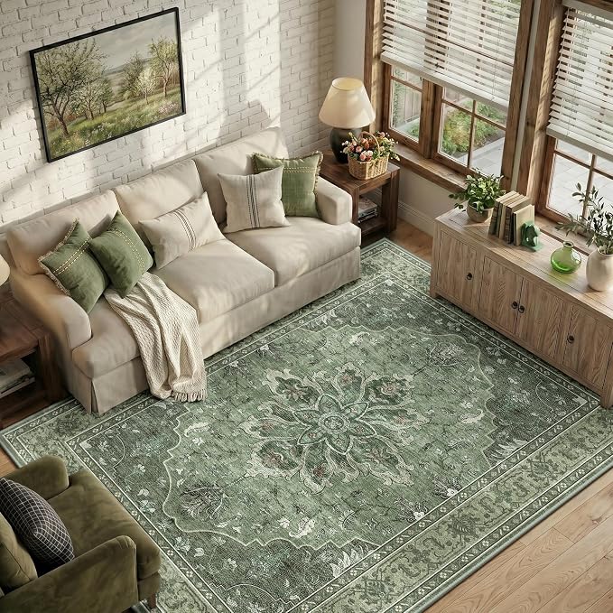 RELEANY Area Rugs 6'x9' Washable Non-Slip, Floral Vintage Distress Medallion
