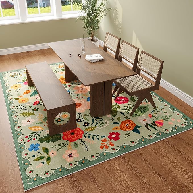 Rugcomf Living Room Rug 6x9 Rug Machine Washable Boho Area Rug Non Slip Floral