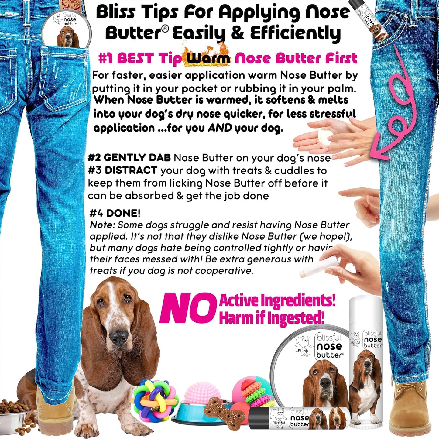 The Blissful Dog Basset Hound Nose Butter for Dry, Cracked Skin, Lick-Safe Dog Nose Balm with Moisturizing Shea Butter, Almond, Olive, and Essential Oils, Pet Supplies, Uncented, 4 oz.