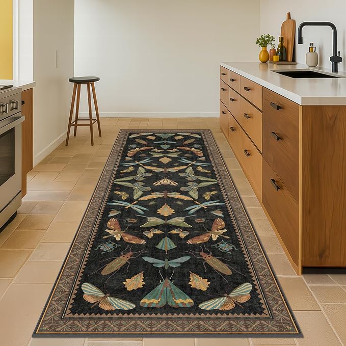 Green and Black 3x10 Wide Washable Runner Rugs