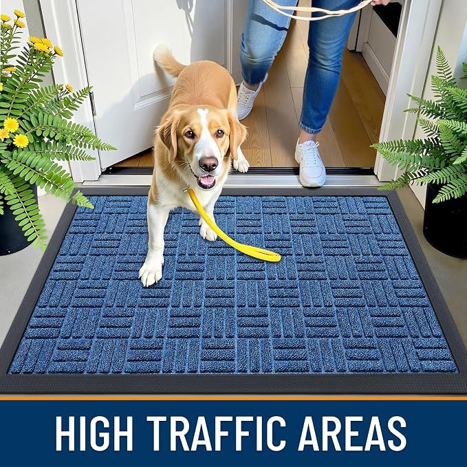 OLANLY Front Door Mat Outside Entrance 47x23, Heavy Duty Sturdy Natural Rubber