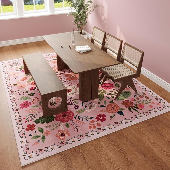 Rugcomf Living Room Rug 5x7 Rug Machine Washable Boho Area Rug Non Slip Floral