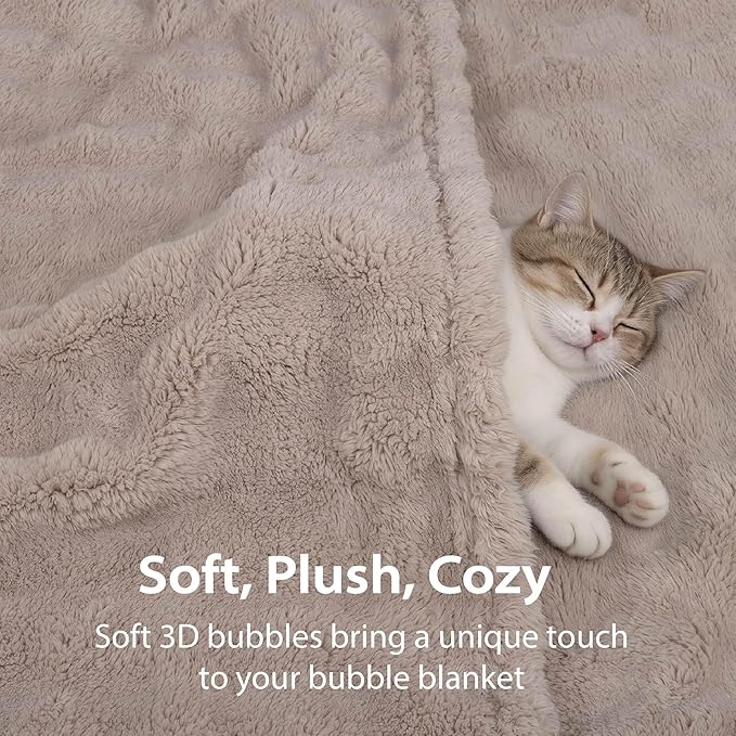 Dog Blankets Washable Pet Blanket - Fluffy Fuzzy Cat Puppy Blanket with Premium 300GSM 3D Fleece Bubble for Pet Kitten Doggy, Linen, 25x35IN
