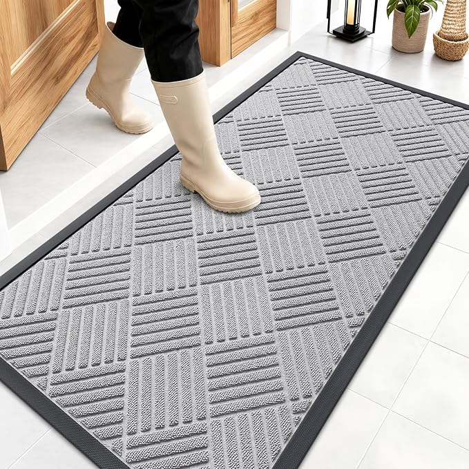 OLANLY Front Door Mat Outside Entrance 47x23, Heavy Duty Sturdy Natural Rubber