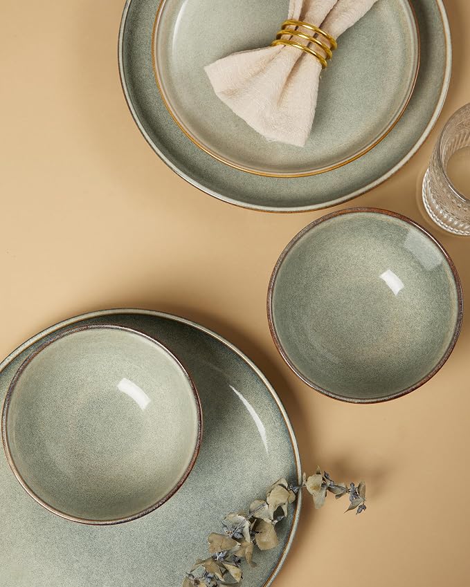 Stoneware Dinnerware Sets for 6, 18 Pieces Ceramic Plates and Bowls Sets