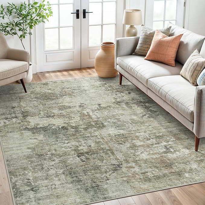 Soalmost Area Rug 6x9 Abstract Living Room Washable Rugs Green Black Non Slip