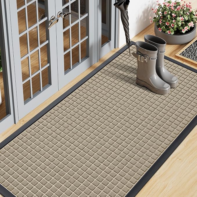 Smiry Front Door Mat Outside Entrance, Heavy Duty Natural Rubber Doormat