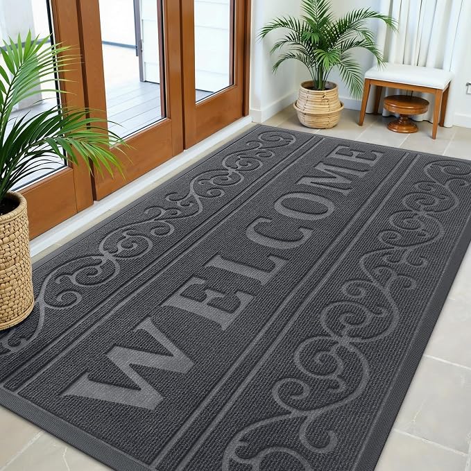 OLANLY Welcome Door Mat Indoor Outdoor Entrance, Heavy Duty Sturdy Front Door