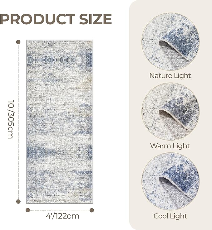 4x10 Runner Rug, Washable Hallway Rug