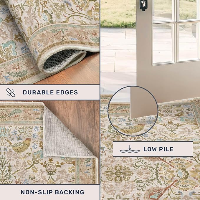 Beige Boho Bathroom Rugs 2x3 Washable Non Slip